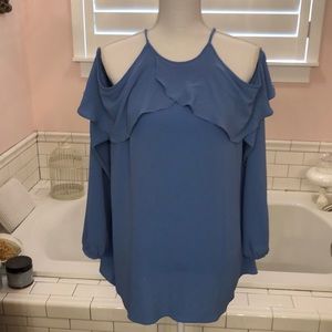 Michael kors periwinkle blue part halter/off shoulder long sleeve blouse, Size L